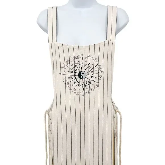 DANNIJO Wide Leg Embroidered Yin Yang Zodiac Cropped Cotton Overalls Jumpsuit - Picture 5 of 14